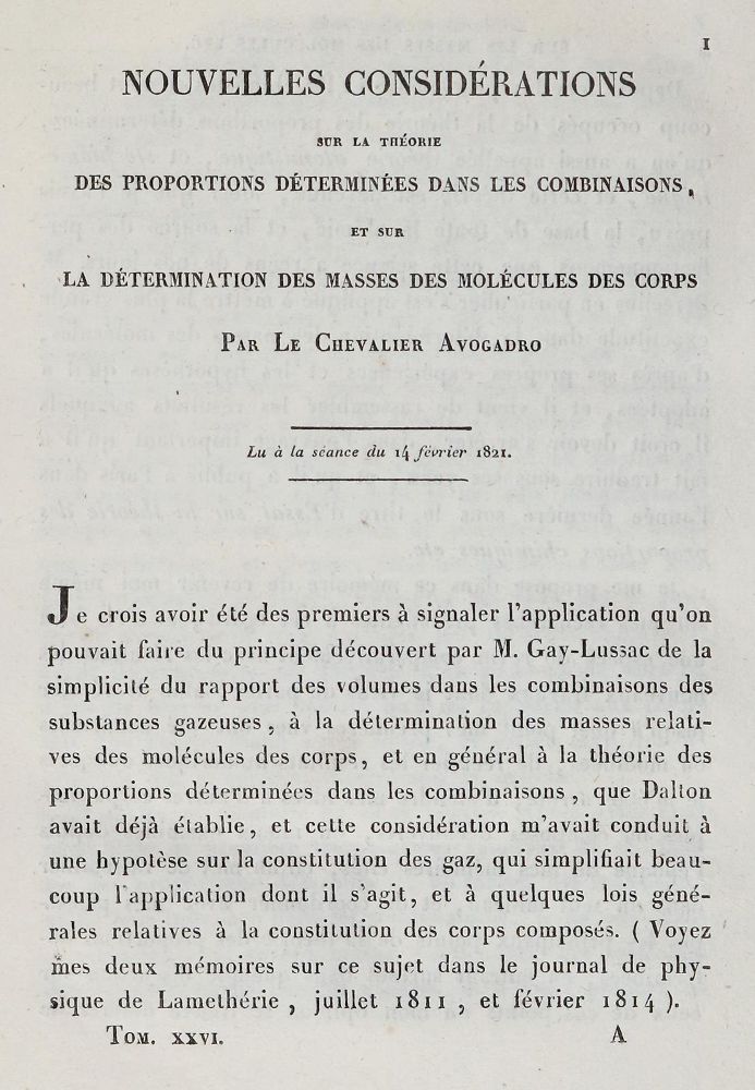 Große Abbildung Nr.1: 127-9 Avogadro,(A.).: (Aus der Sammlung Professor Dr.Dr.Johannes Büttner Teil 1)