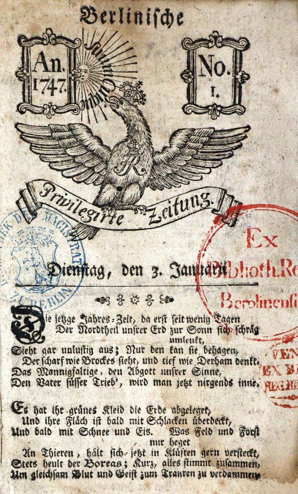 Große Abbildung Nr.1: 127-973 Berlinische privilegirte Zeitung.: (Zeitschriften und Zeitungen)