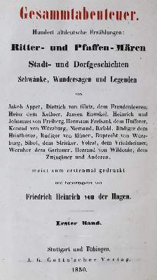 Bild Nr.1: 127-1247 Hagen,F.H.v.d.: (Literatur und illustrierte Bücher bis 19.Jahrhundert)