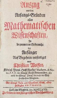 Bild Nr.1: 127-1559 Wolff,C.F.v.: (Verschiedene Gebiete - Varia, Mathematik)