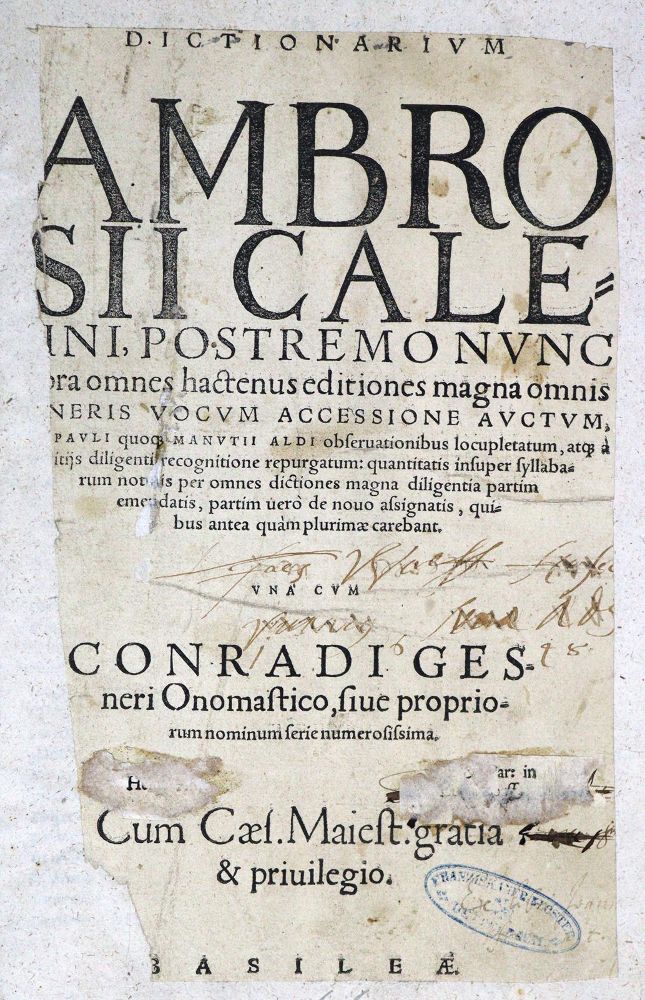 Große Abbildung Nr.1: 128-1150 Calepino,A.: (Lexika - Wörterbücher - Sprachwissenschaften)