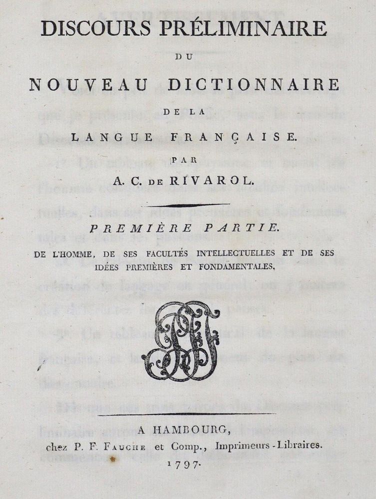 Große Abbildung Nr.1: 128-1165 Rivarol,A.C.de.: (Lexika - Wörterbücher - Sprachwissenschaften)