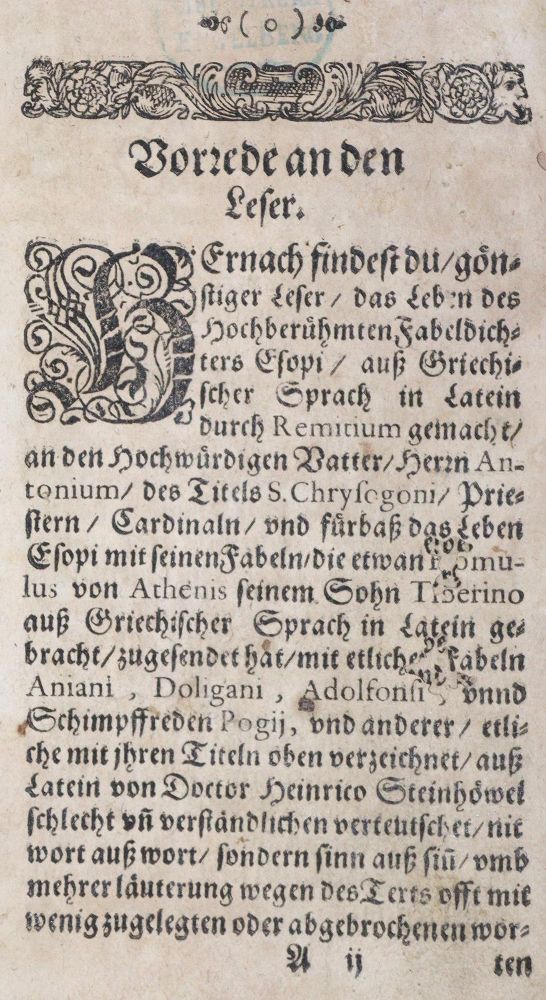 Große Abbildung Nr.1: 128-1299 Aesop.: (Literatur und illustrierte Bücher bis 19.Jahrhundert)