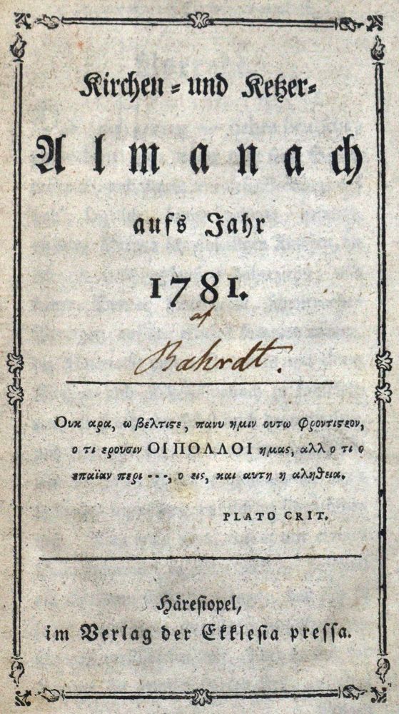 Große Abbildung Nr.1: 128-1301 (Bahrdt,K.F.).: (Almanache)