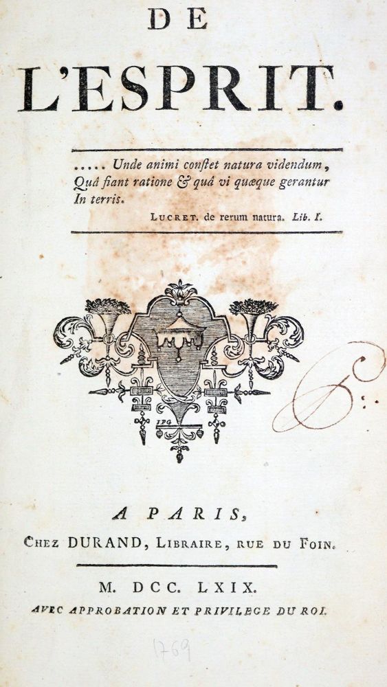 Große Abbildung Nr.1: 128-1386 (Helvetius,C.A.).: (Literatur und illustrierte Bücher bis 19.Jahrhundert)