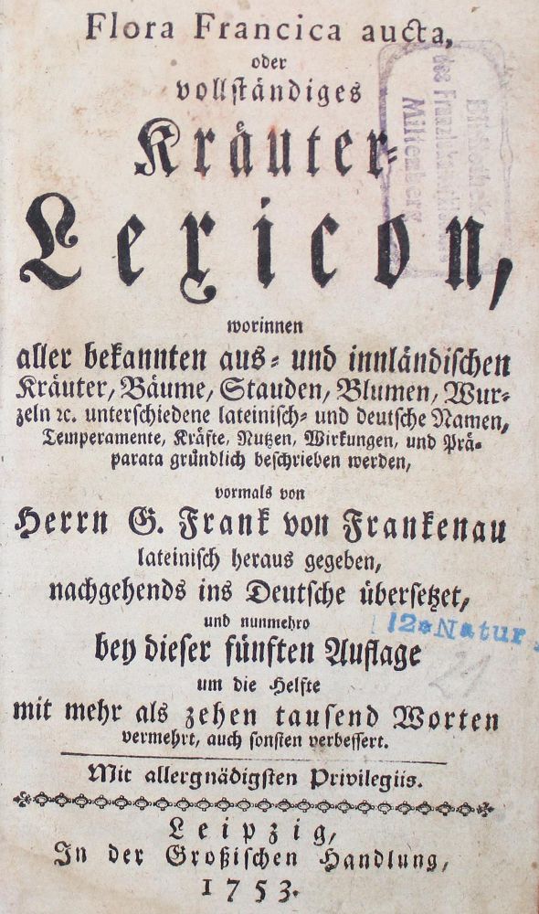 Große Abbildung Nr.1: 128-1808 Frankenau,G.F.v.: (Botanik, Kräuterbücher)