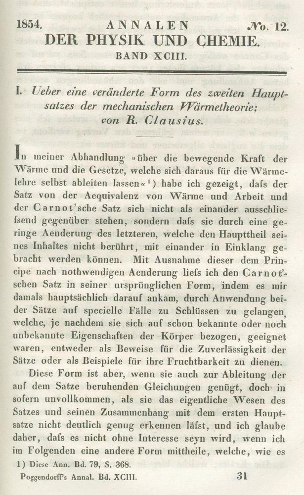 Große Abbildung Nr.1: 128-2093 Clausius,R.: (Verschiedene Gebiete - Varia, Physik)