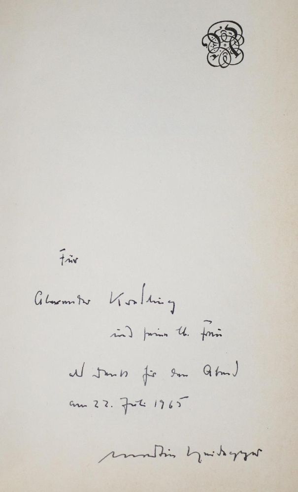 Große Abbildung Nr.1: 128-2633 Heidegger, Martin: (Autographen)