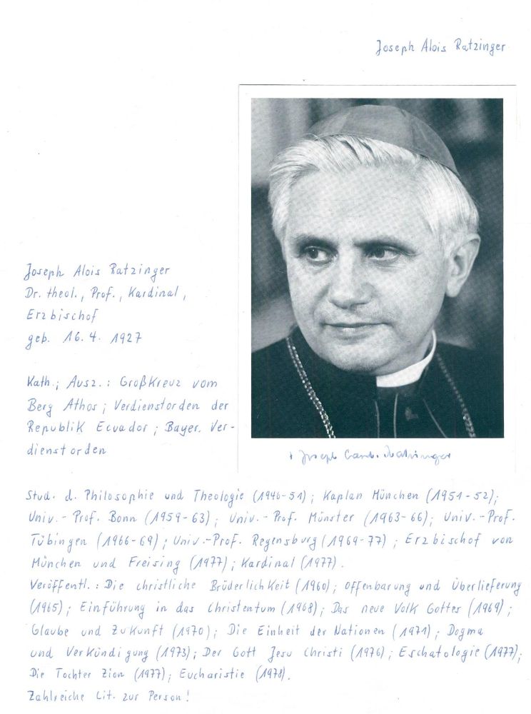 Große Abbildung Nr.1: 128-2647 Ratzinger, Joseph Alois: (Autographen)