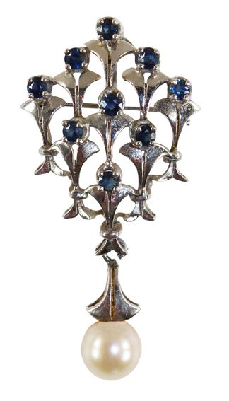 Große Abbildung Nr.1: 128-2896 Broschhänger mit Saphir: (Schmuck, Anhänger)