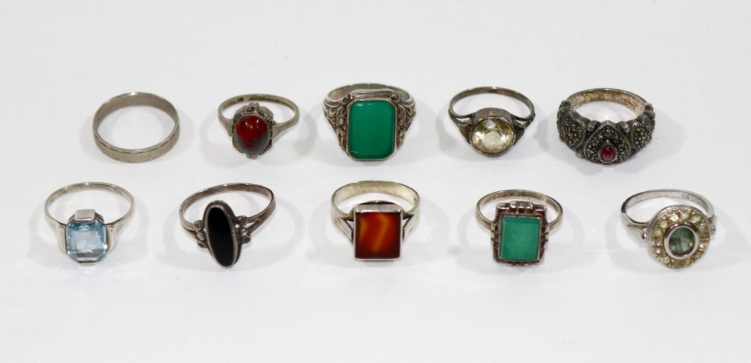 Große Abbildung Nr.1: 128-3017 10 Silberringe: (Schmuck, Ringe)