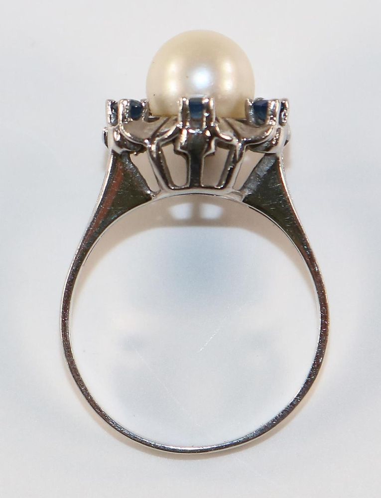 Große Abbildung Nr.2: 128-3035 Perl-Saphirring.: (Schmuck, Ringe)