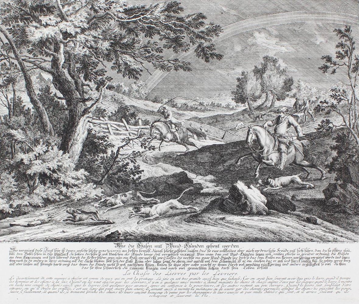 Große Abbildung Nr.21: 128-3308 Hasenjagd.: (Varia, Jagd, Ridinger)