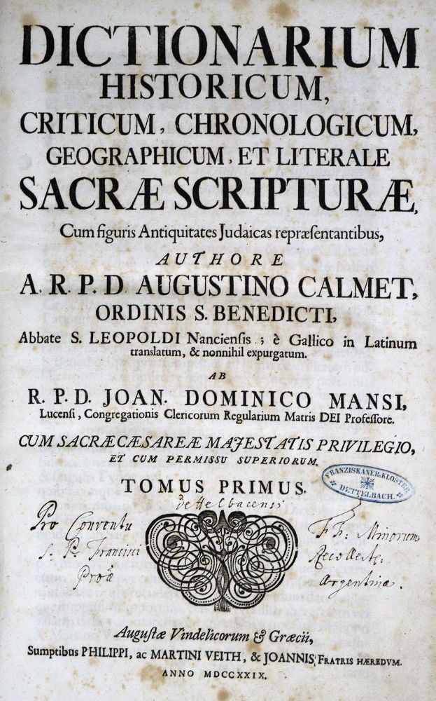 Große Abbildung Nr.1: 128-340 Calmet,A.: (Alte Drucke, Handschriften und Theologie)
