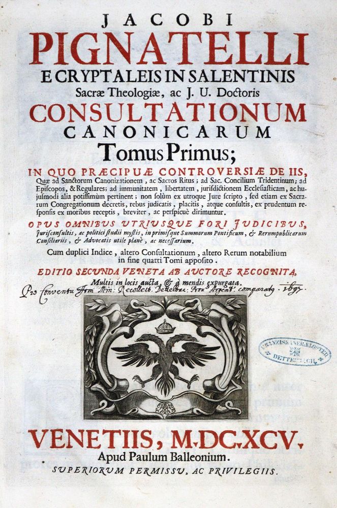 Große Abbildung Nr.1: 128-538 Pignatelli,G.: (Alte Drucke, Handschriften und Theologie)