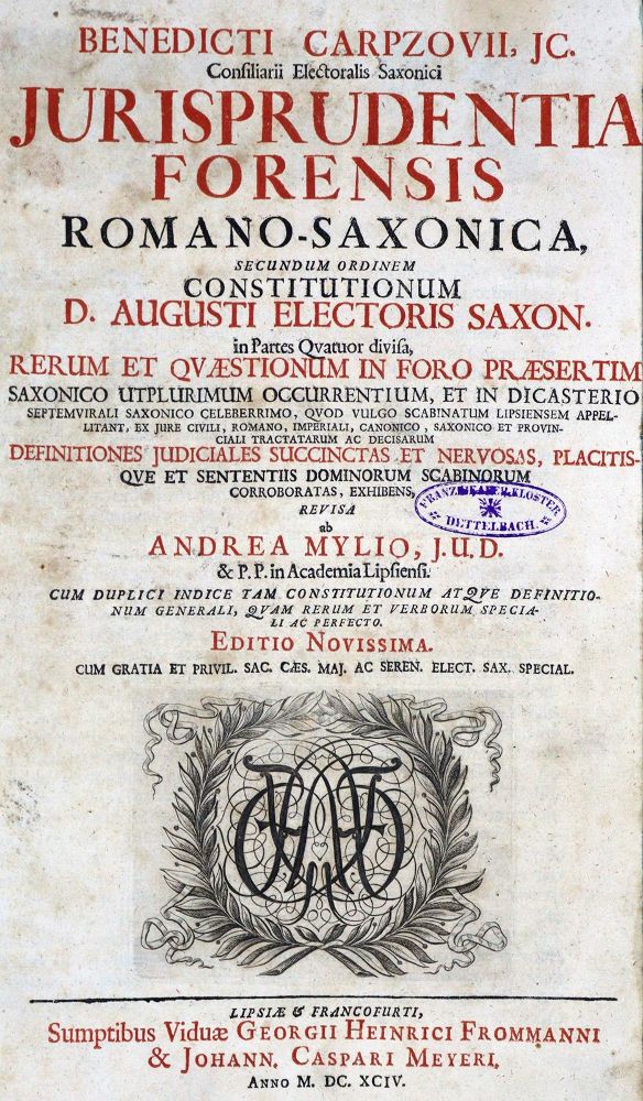 Große Abbildung Nr.1: 128-678 Carpzov,B.: (Juridica und Kriminologie)