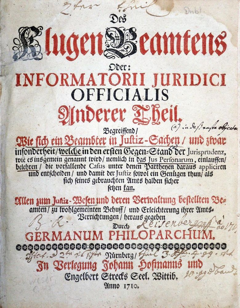 Große Abbildung Nr.1: 128-700 (Schweser,C.H., pseud. Germano Philoparcho).: (Juridica und Kriminologie)
