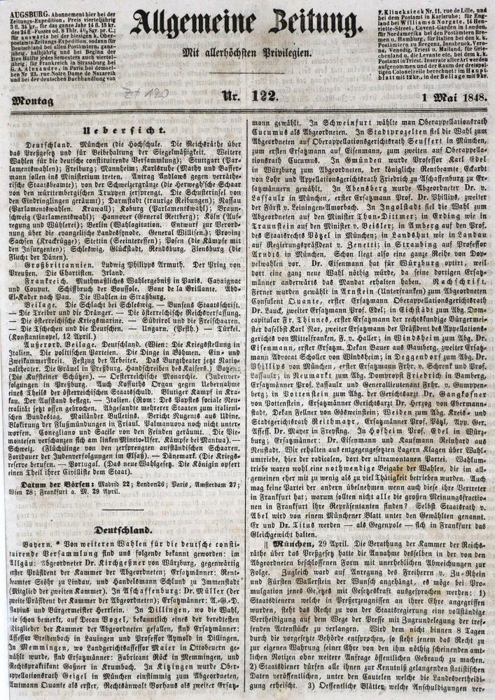 Große Abbildung Nr.1: 128-837 Allgemeine Zeitung.: (Zeitschriften und Zeitungen)