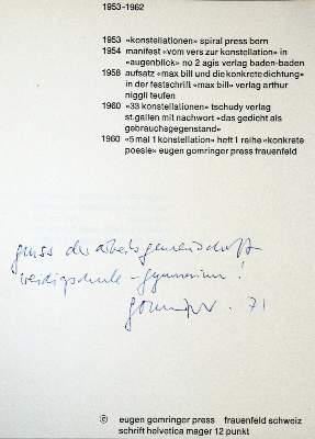 Bild Nr.1: 128-1590 Gomringer,E.: (Literatur und illustrierte Bücher 20.Jahrhundert - Alte Literatur in modernen Ausgaben)