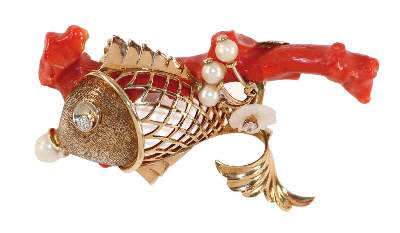 Bild Nr.1: 128-2989 Prächtige Korallen-Goldbrosche.: (Schmuck, Koralle)
