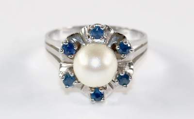 Bild Nr.1: 128-3035 Perl-Saphirring.: (Schmuck, Ringe)