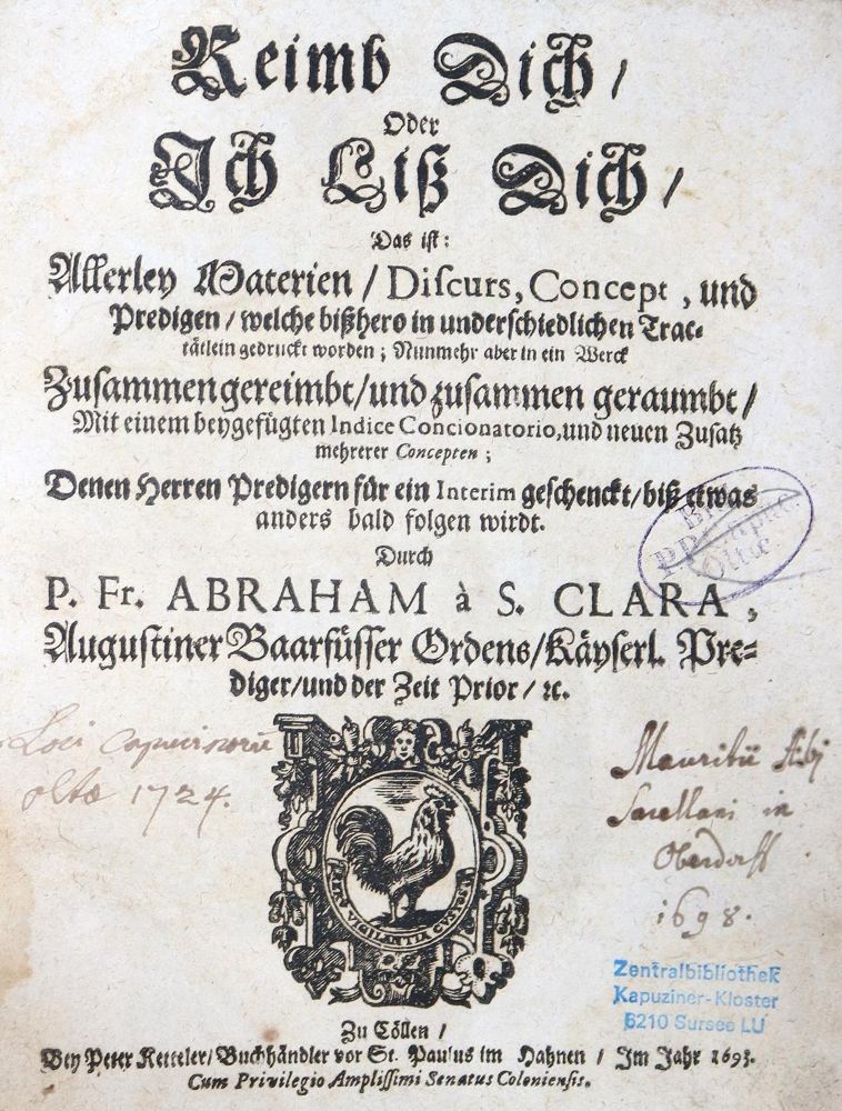 Große Abbildung Nr.1: 129-1 Abraham a S. Clara (d.i. U.Megerle).: (Alte Drucke, Handschriften und Theologie)