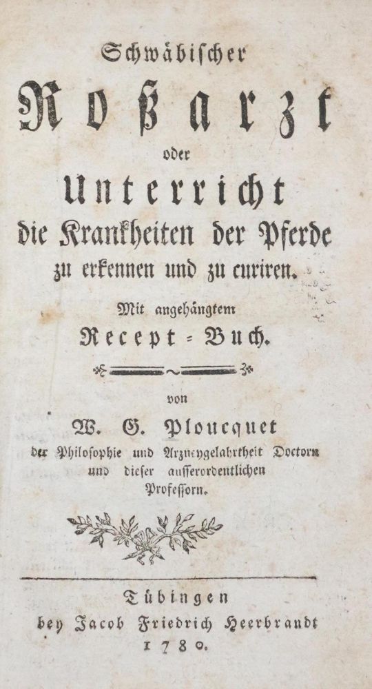 Große Abbildung Nr.1: 129-1409 Ploucquet,W.G.: (Medizin, Veterinärmedizin, Pferde)