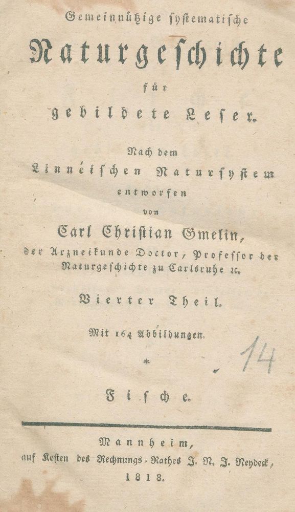 Große Abbildung Nr.1: 129-1417 Gmelin,C.C.: (Zoologie, Fische)