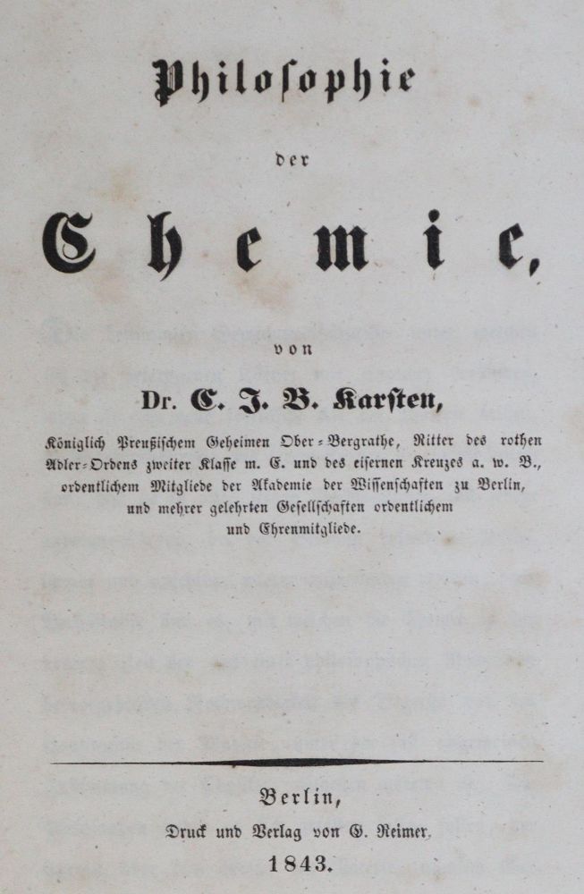 Große Abbildung Nr.1: 129-1453 Karsten,C.J.B.: (Verschiedene Gebiete - Varia, Chemie)