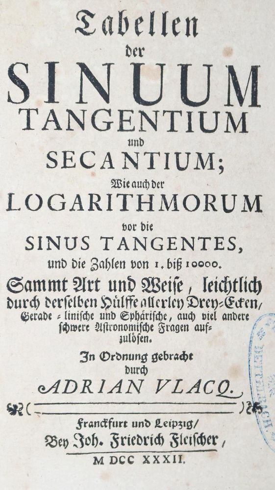 Große Abbildung Nr.1: 129-1476 Vlacq,A.: (Verschiedene Gebiete - Varia, Mathematik)