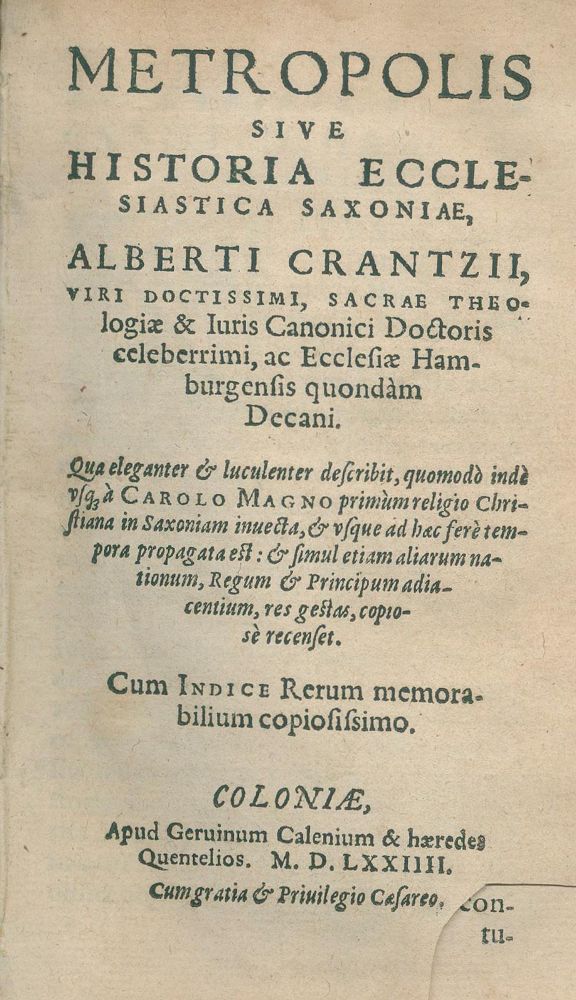 Große Abbildung Nr.1: 129-148 Krantz,A.: (Alte Drucke, Handschriften und Theologie)