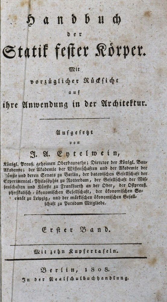 Große Abbildung Nr.1: 129-1485 Eytelwein,J.A.: (Verschiedene Gebiete - Varia, Physik, Statik)