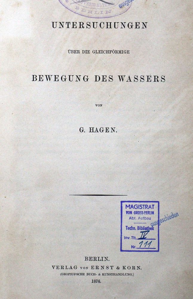Große Abbildung Nr.1: 129-1495 Hagen,G.: (Verschiedene Gebiete - Varia, Strömungslehre)