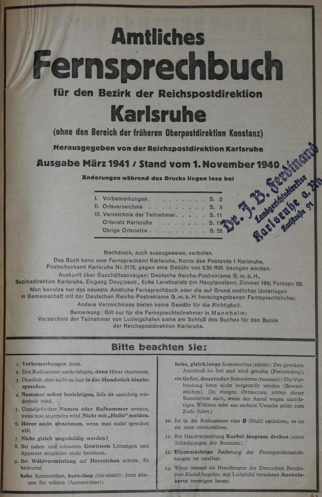 Große Abbildung Nr.1: 129-1588 Amtliches Fernsprechbuch: (Deutschland, Karlsruhe)