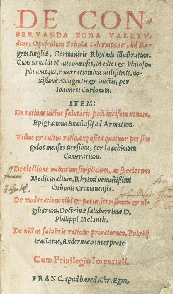 Große Abbildung Nr.1: 129-167 De conservanda bona valetudine.: (Medizin)