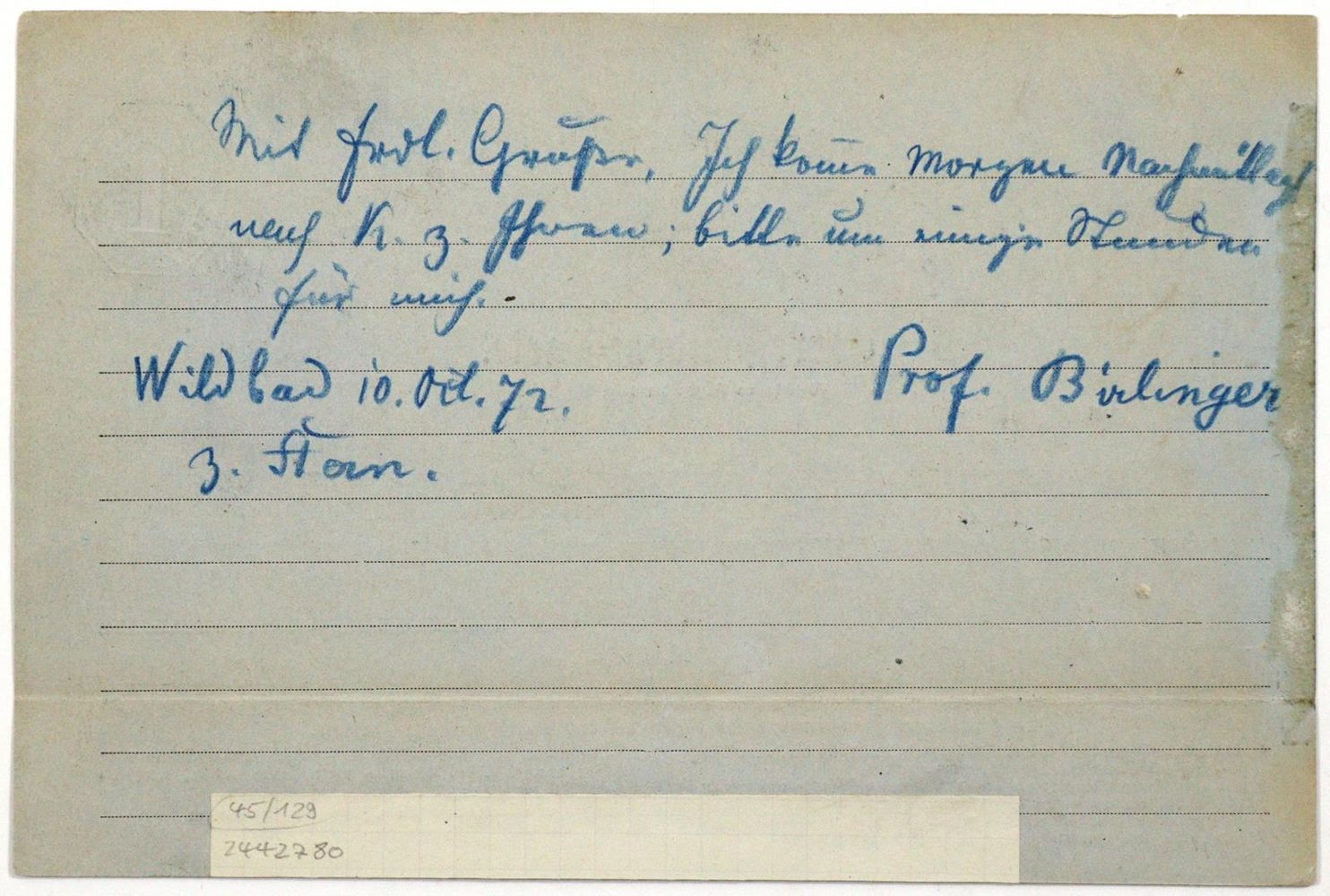 Große Abbildung Nr.2: 129-1914 Birlinger, Anton,: (Autographen)