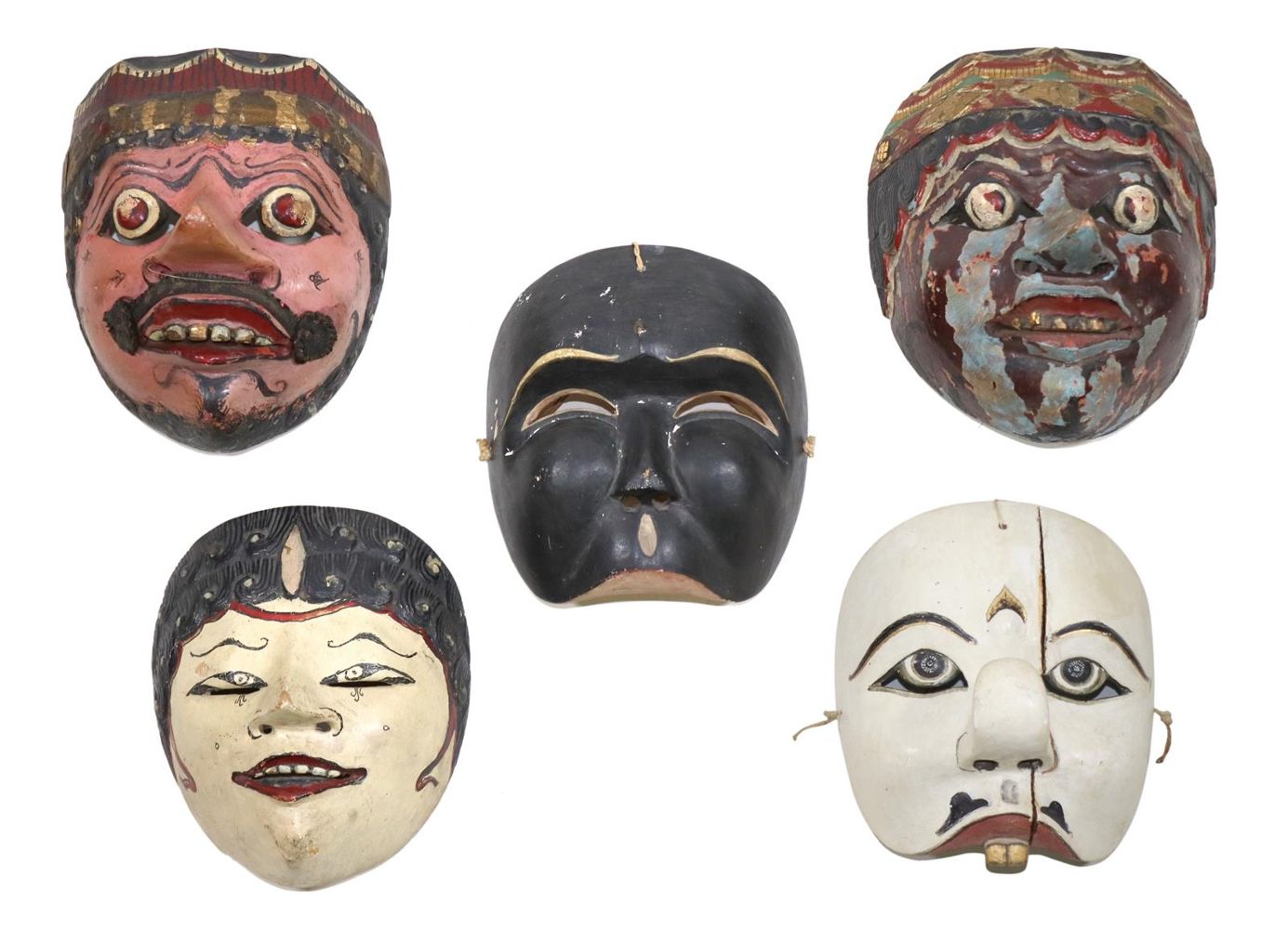 Große Abbildung Nr.1: 129-2070 Java 5 Wayang-Masken.: (Asiatika)