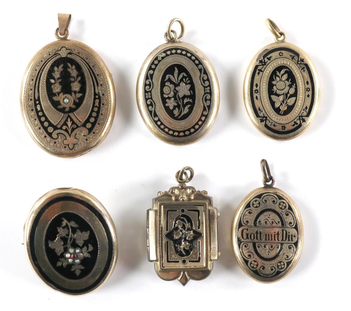 Große Abbildung Nr.1: 129-2155 Fünf Biedermeieranhänger,: (Schmuck, Anhänger)
