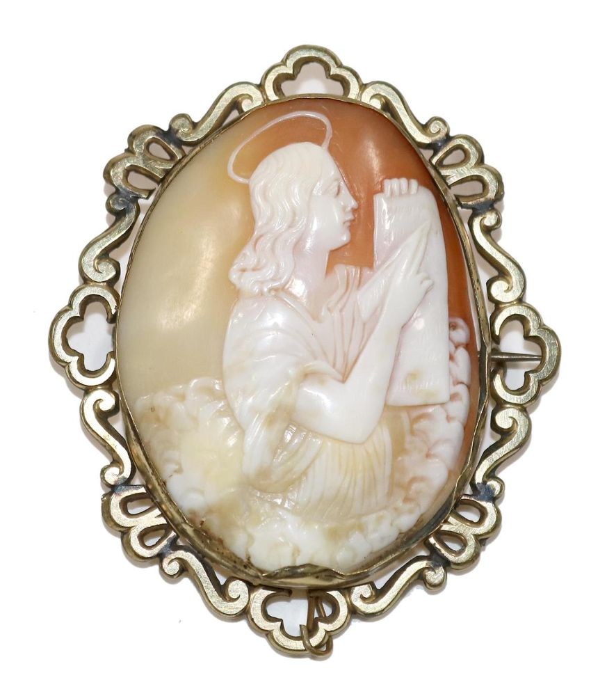 Große Abbildung Nr.1: 129-2465 Heilige mit Steintafel.: (Schmuck, Broschen, Gemmen und Kameen)