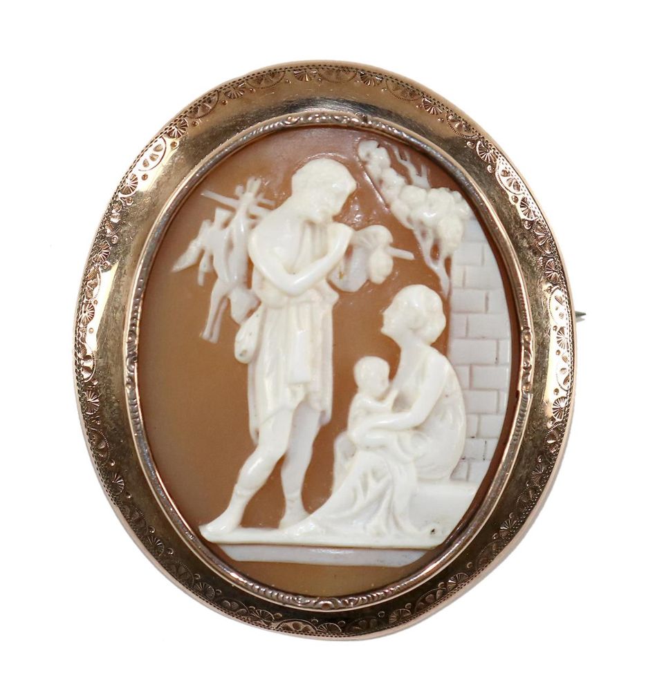 Große Abbildung Nr.1: 129-2510 Muschelkamee mit Familiendarst.: (Schmuck, Broschen, Gemmen und Kameen)