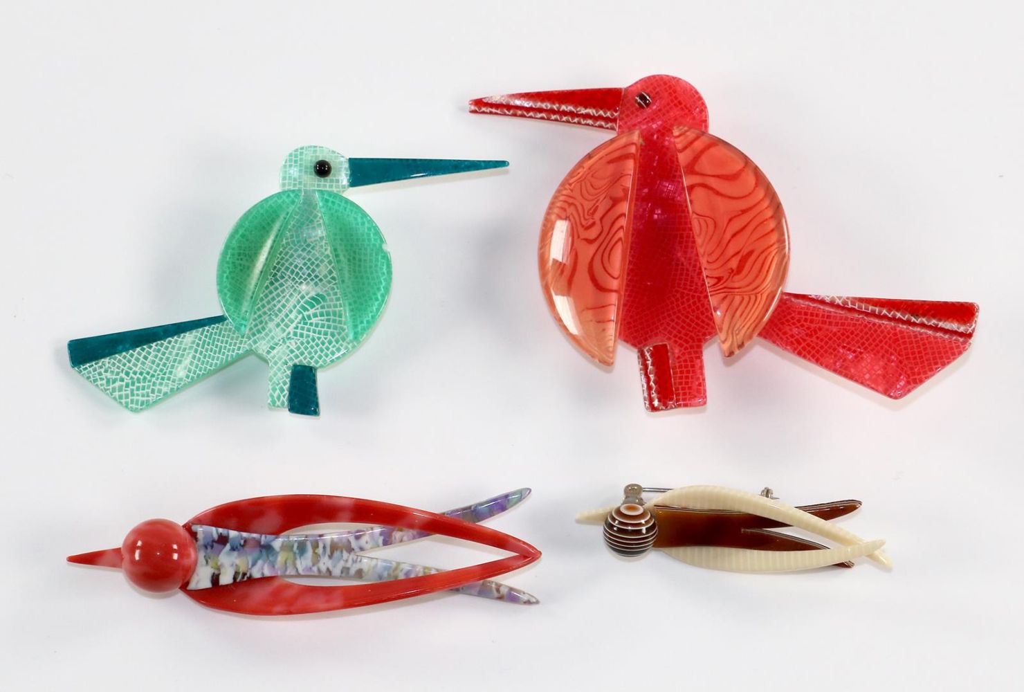 Große Abbildung Nr.1: 129-2618 Vier Vogelbroschen: (Schmuck, Broschen, Lea Stein)