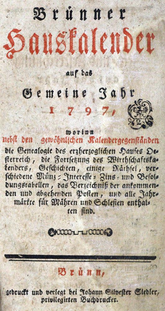 Große Abbildung Nr.1: 129-312 Brünner Hauskalender: (Kalender)