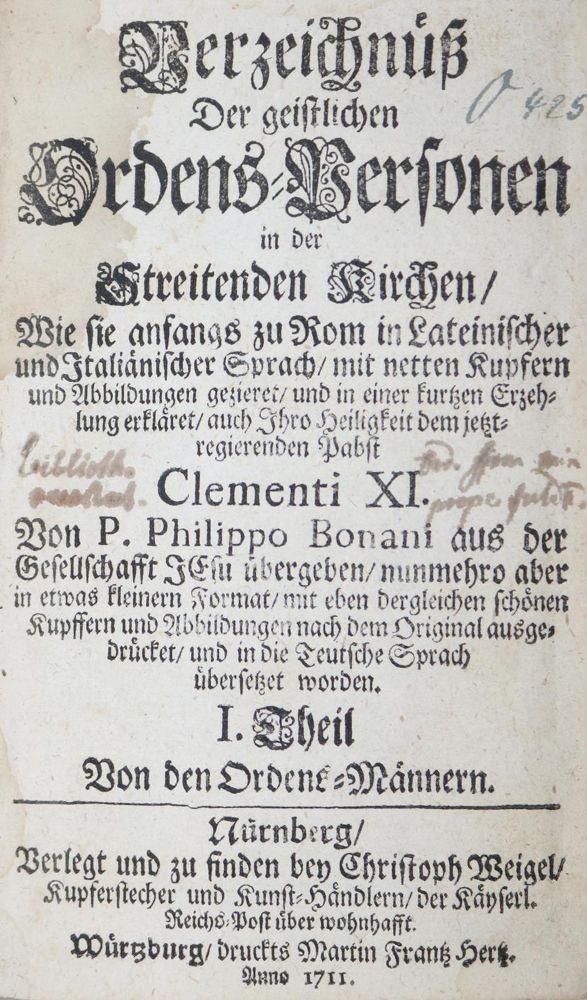 Große Abbildung Nr.1: 129-42 Bonanni,P.: (Alte Drucke, Handschriften und Theologie)