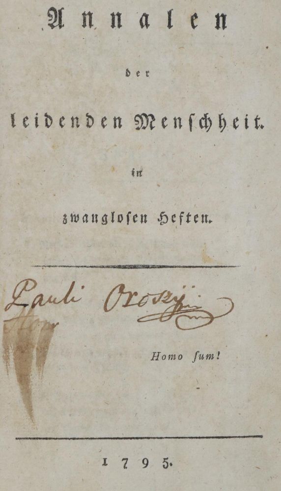 Große Abbildung Nr.1: 129-867 Annalen der leidenden Menschheit.: (Literatur und illustrierte Bücher bis 19.Jahrhundert)
