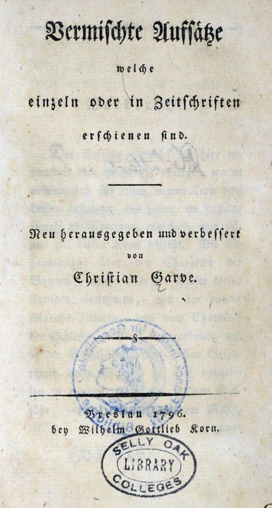 Große Abbildung Nr.1: 129-913 Garve,C.: (Literatur und illustrierte Bücher bis 19.Jahrhundert)