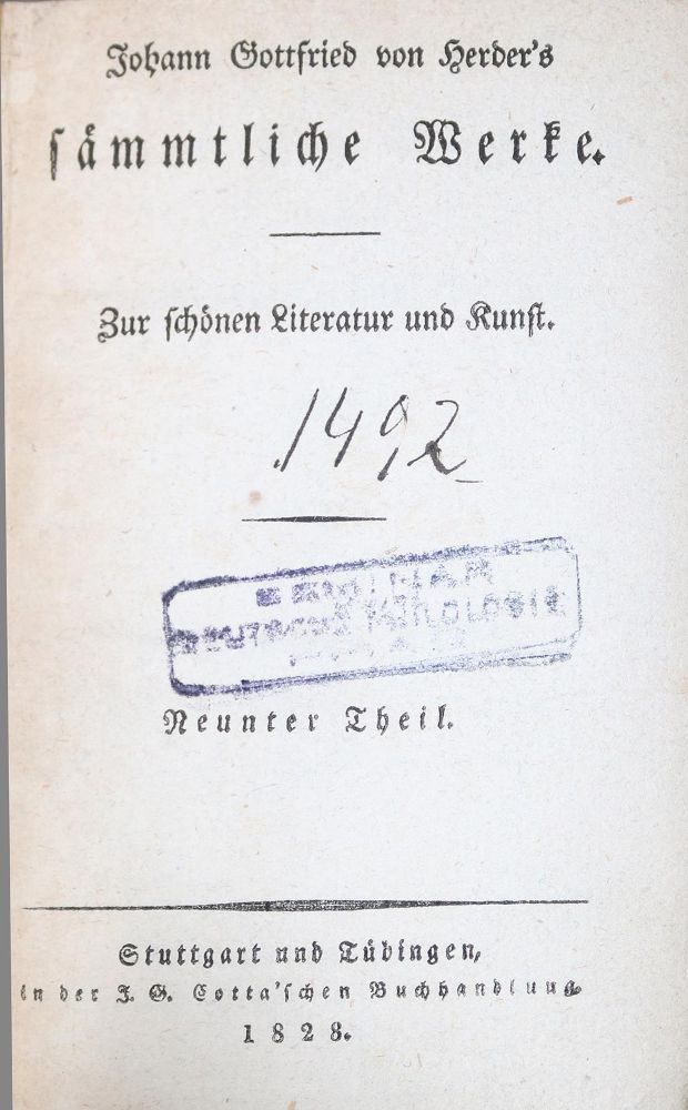 Große Abbildung Nr.1: 129-936 Herder,J.G.: (Literatur und illustrierte Bücher bis 19.Jahrhundert)