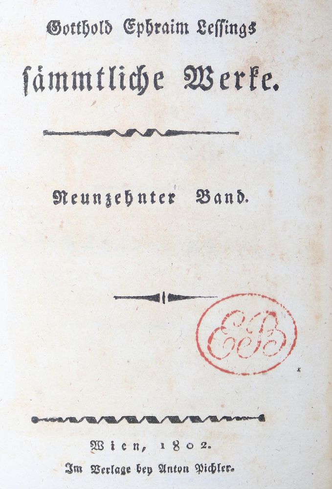 Große Abbildung Nr.1: 129-965 Lessing,G.E.: (Literatur und illustrierte Bücher bis 19.Jahrhundert)