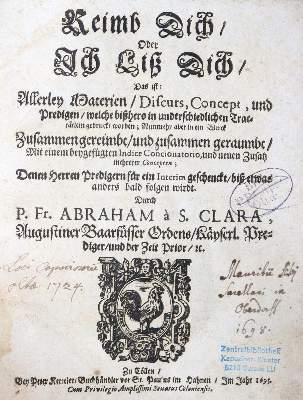 Bild Nr.1: 129-1 Abraham a S. Clara (d.i. U.Megerle).: (Alte Drucke, Handschriften und Theologie)