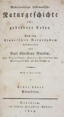 Bild Nr.1: 129-1431 Gmelin,C.C.: (Zoologie, Säugetiere)
