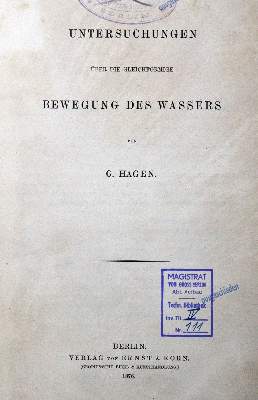 Bild Nr.1: 129-1495 Hagen,G.: (Verschiedene Gebiete - Varia, Strömungslehre)